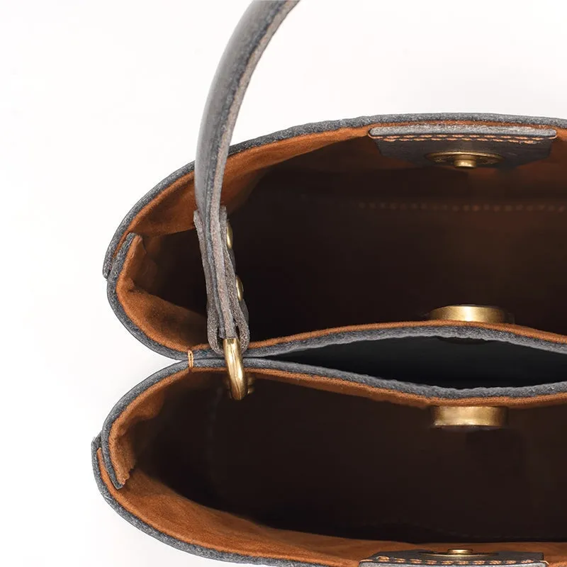 Wide Mouth Vintage Leather Barrel Bag