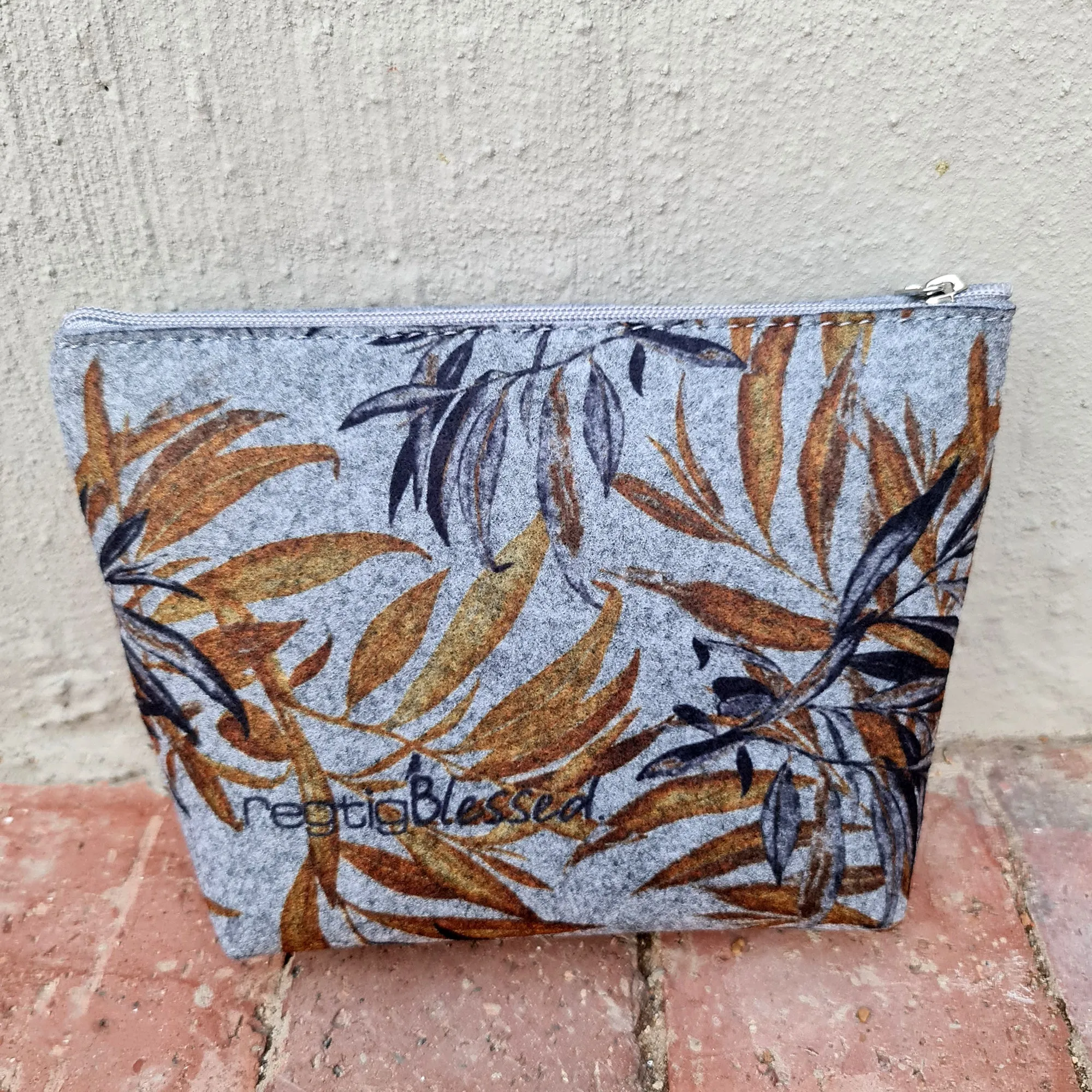 Willow Leaves - Recycled Felt Cosmetic Bag