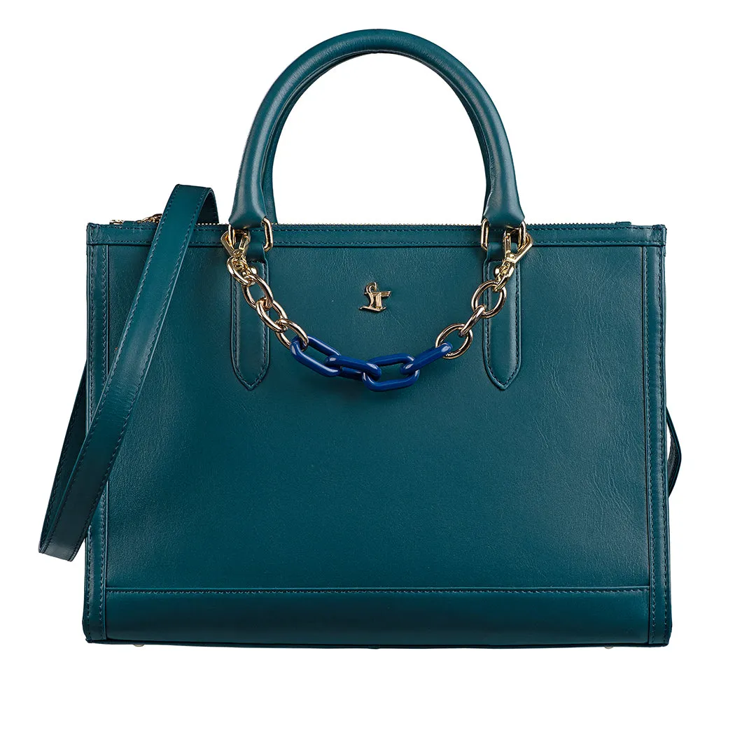 Window Sr. Handbag for Women | Satchel Handbags | Genuine Leather Ladies Bag | Color: Teal Blue, Black, Brown & Lemon Green