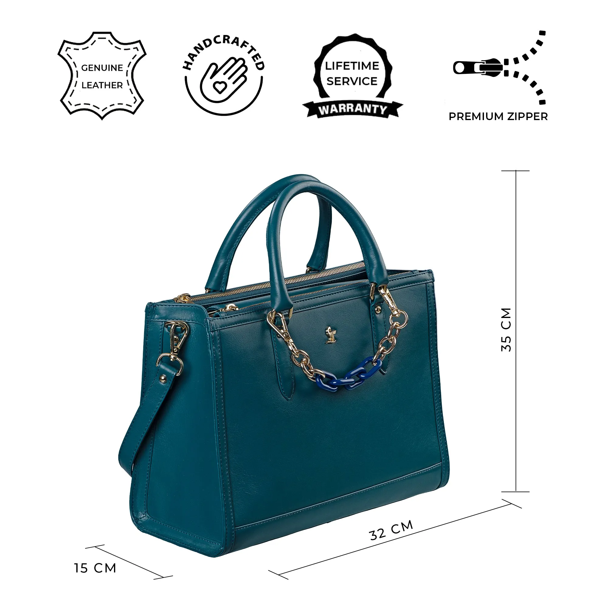 Window Sr. Handbag for Women | Satchel Handbags | Genuine Leather Ladies Bag | Color: Teal Blue, Black, Brown & Lemon Green