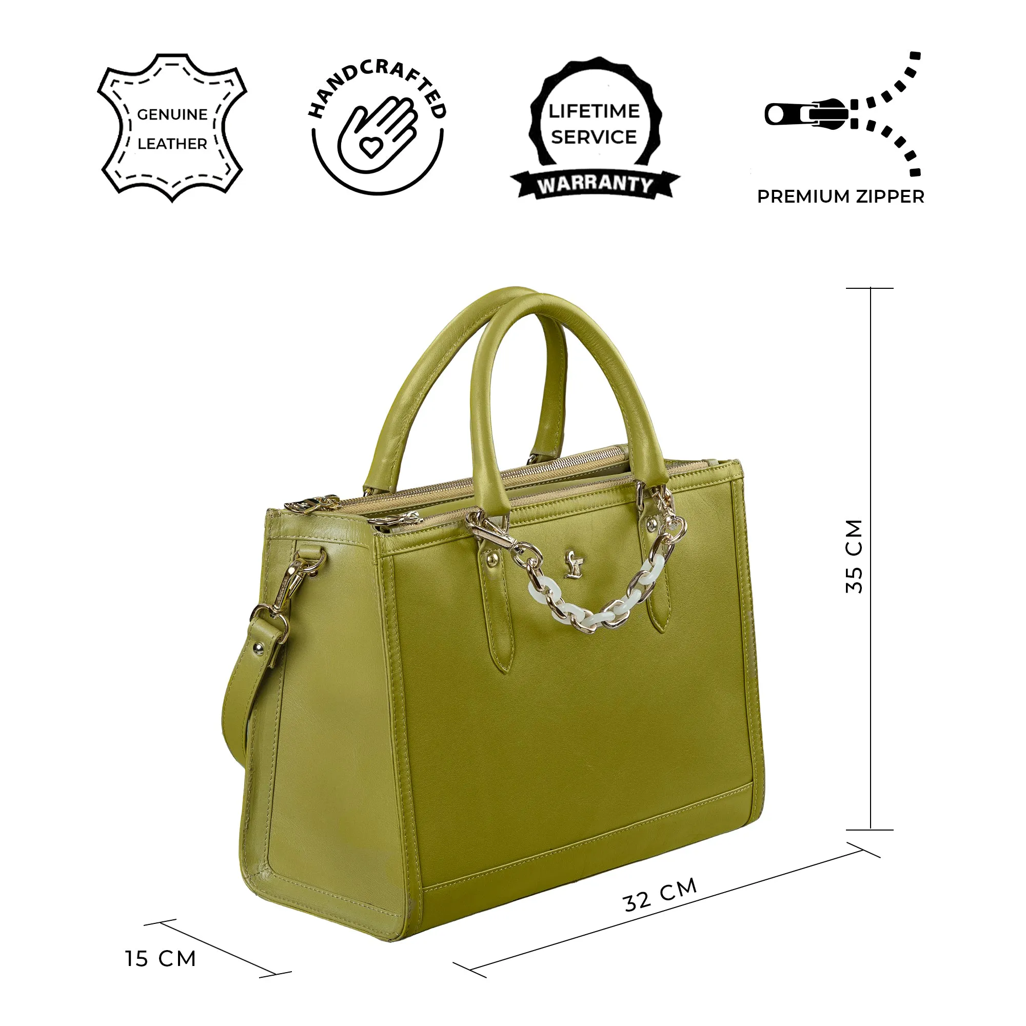 Window Sr. Handbag for Women | Satchel Handbags | Genuine Leather Ladies Bag | Color: Teal Blue, Black, Brown & Lemon Green