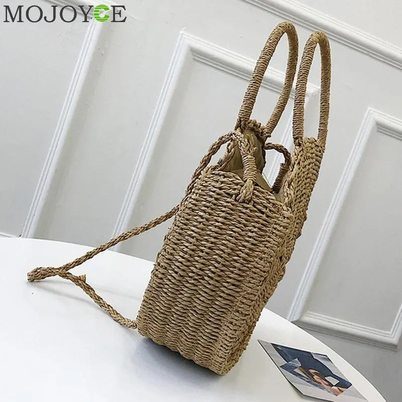 Woven Straw Round Handbag Retro Rattan Women Shoulder Bag